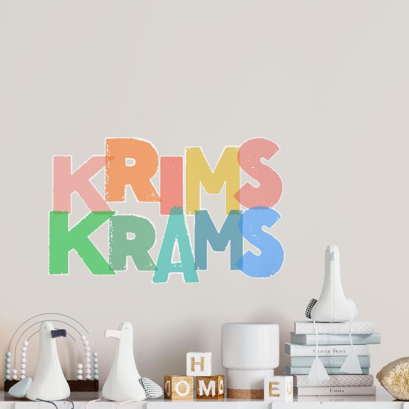 Typografi Wallsticker Krimskrams - farverige bogstaver i brugt look