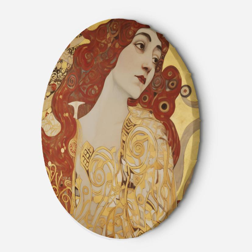 Rundt lærredsbillede - Kvinde med langt hår - G. Klimt
