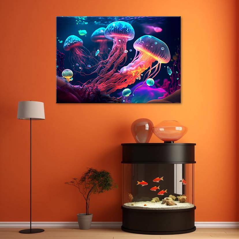 Stampa su tela medusa di mare al neon