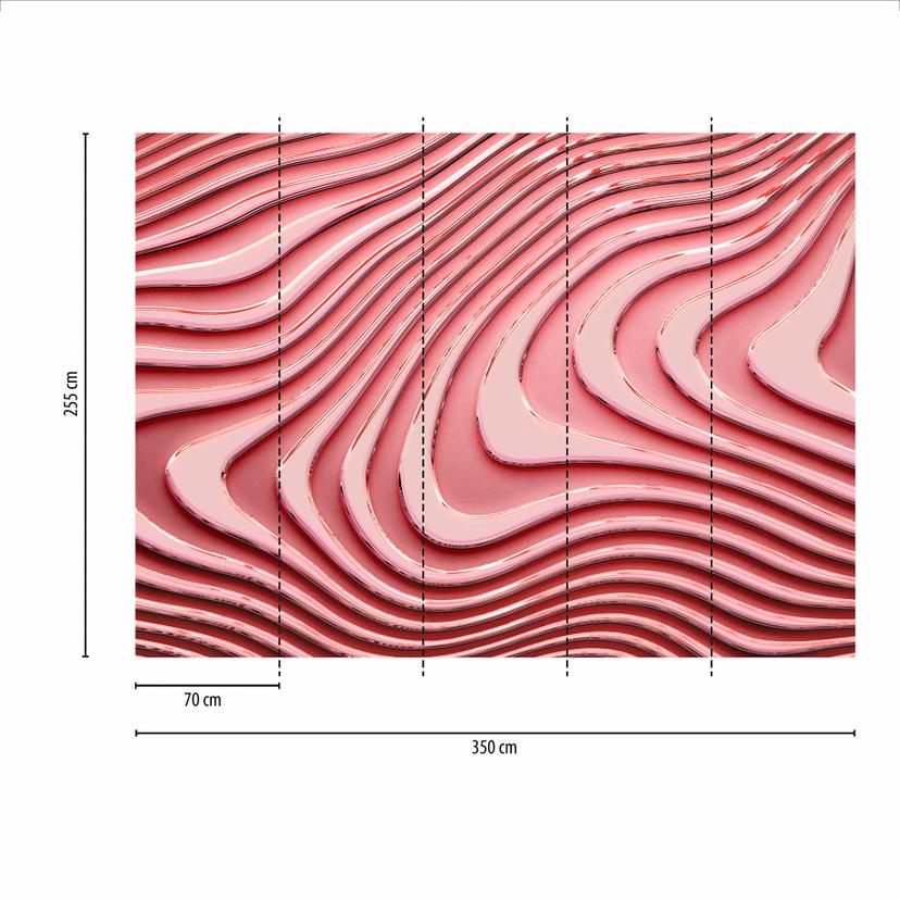 Carta da parati design GeometricWave2 in rosso bianco - Carta da parati in tessuto non tessuto Desig