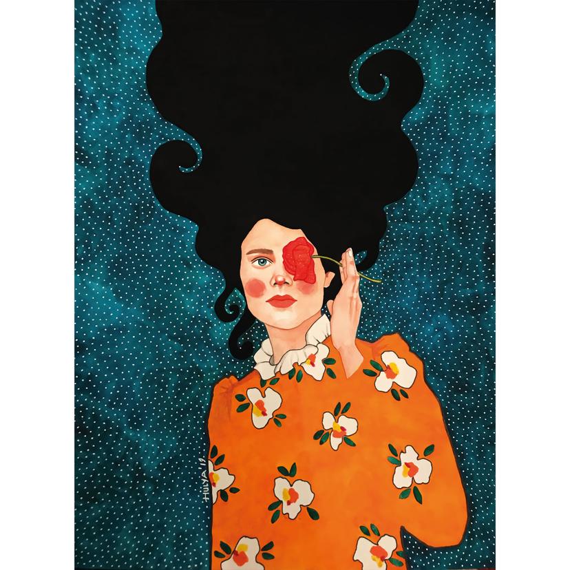 Ritratto murale - Donna misteriosa con rosa - Hülya