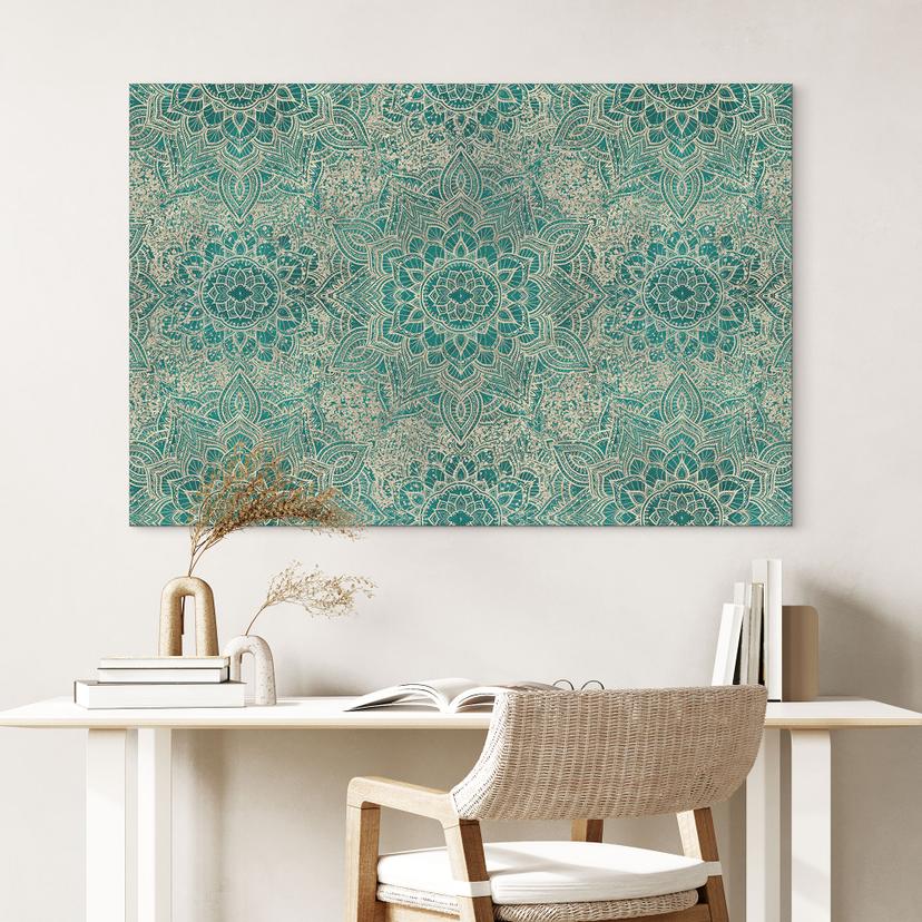 Stampe per pareti Mandala Boho oro-verde - Bloomery Decor - alluminio dibond