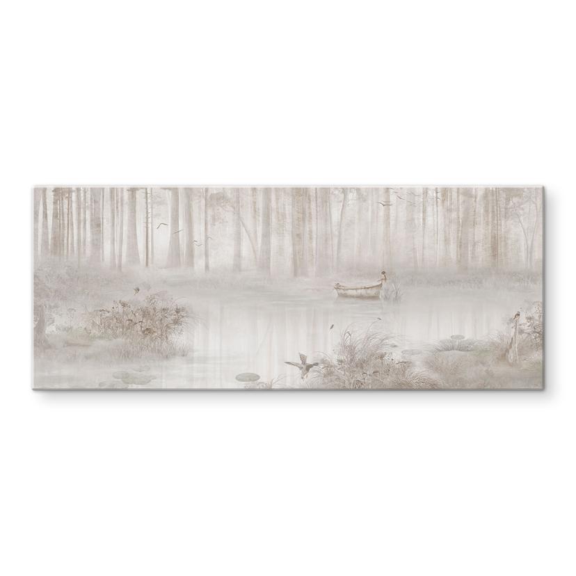 Spatscherm bos bij het meer in beige mist - Ms Tiff - Panorama