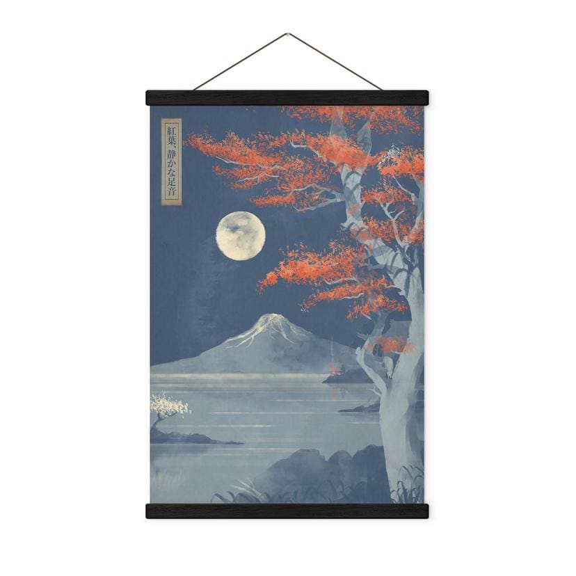 Tekstil plakat fuldmåne over toppen af Fuji-san | Japan landskab - Roze