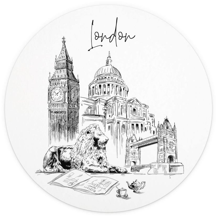 Fotomurale tondo Love your City - London bianco e nero - carta da parati in tessuto non tessuto/cart
