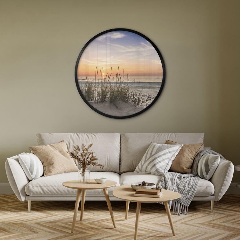 Poster Dune på stranden vid solnedgången - Rund