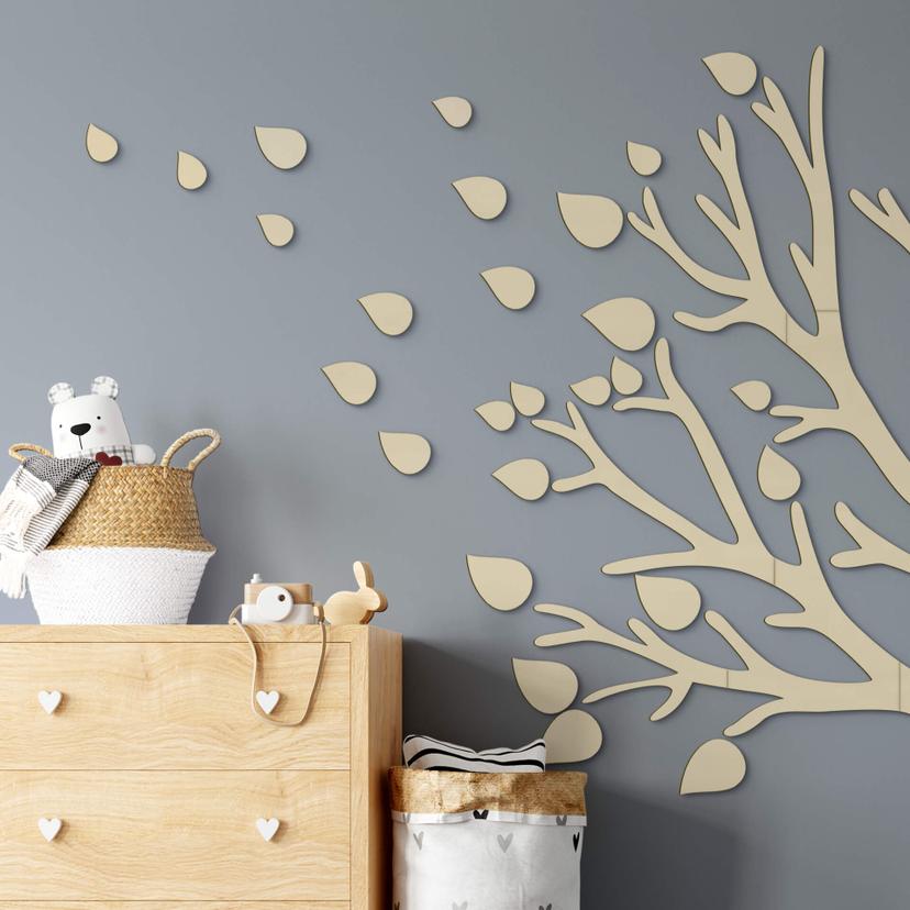 Decoración en madera chopo - juego de hojas