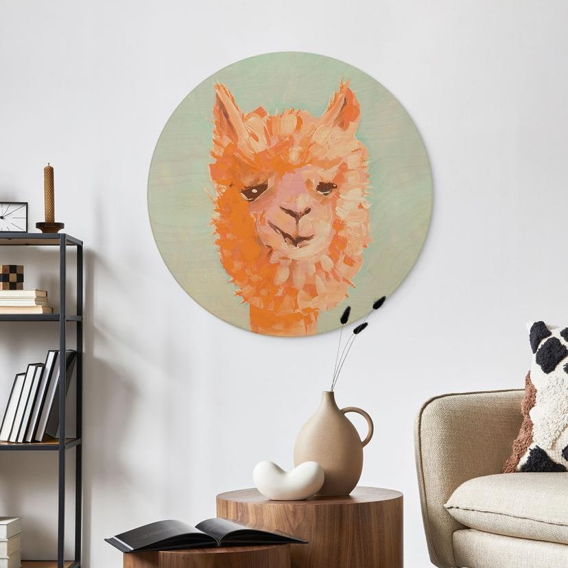 Holzbild Oranges Alpaca - Zwara - Rund