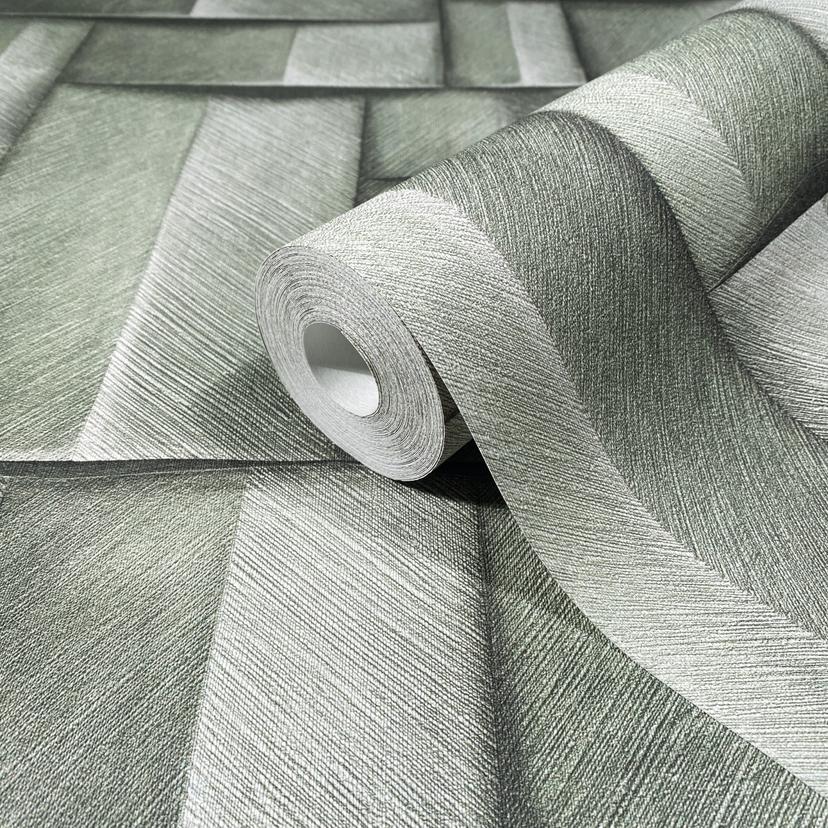 Vliestapete mit Holzmotiv geometrisch grün 3D-Optik