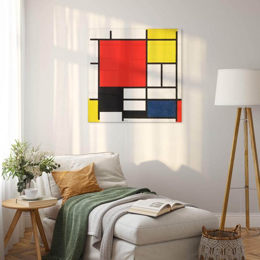 Stampa vetro Mondrian Composizione rosso giallo blu