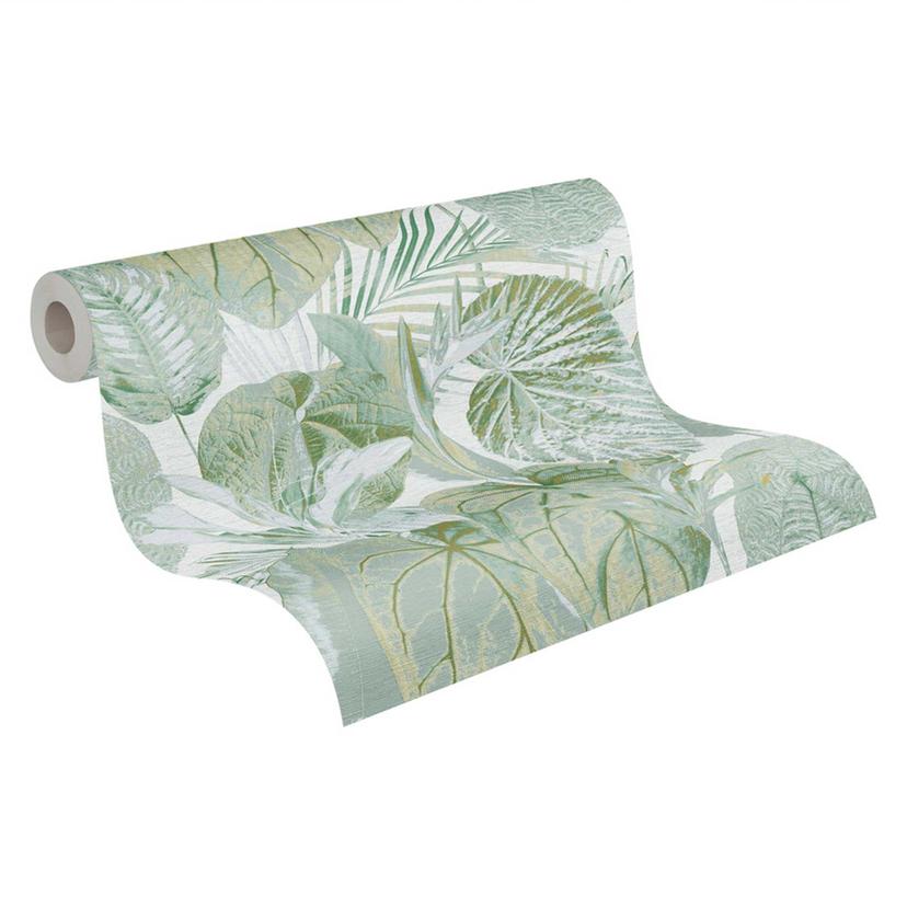 carta da parati jungle verde bianco - carta da parati non tessuta floreale con foglie