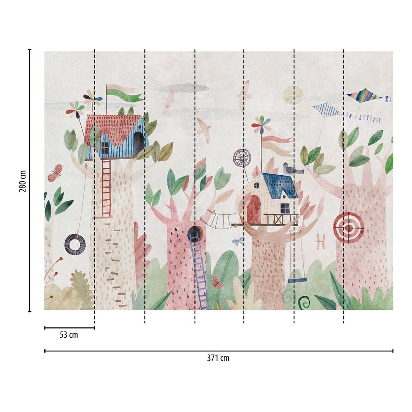 Murale casa sull'albero colorato - carta da parati in tessuto non tessuto con motivo di parco giochi