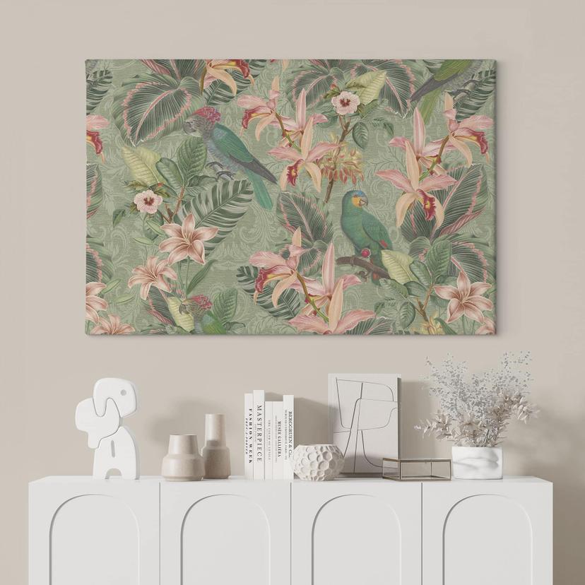 Stampe su tela con pappagalli verde - Bloomery Decor