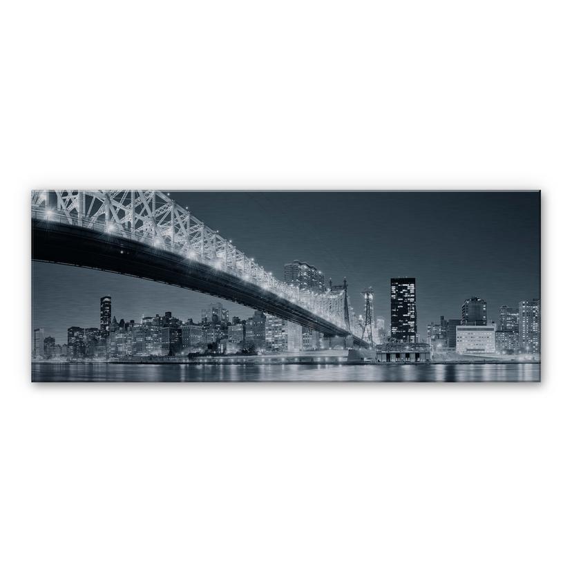 New York om natten 3 - Panorama – print på aluminium (Alu-Dibond)