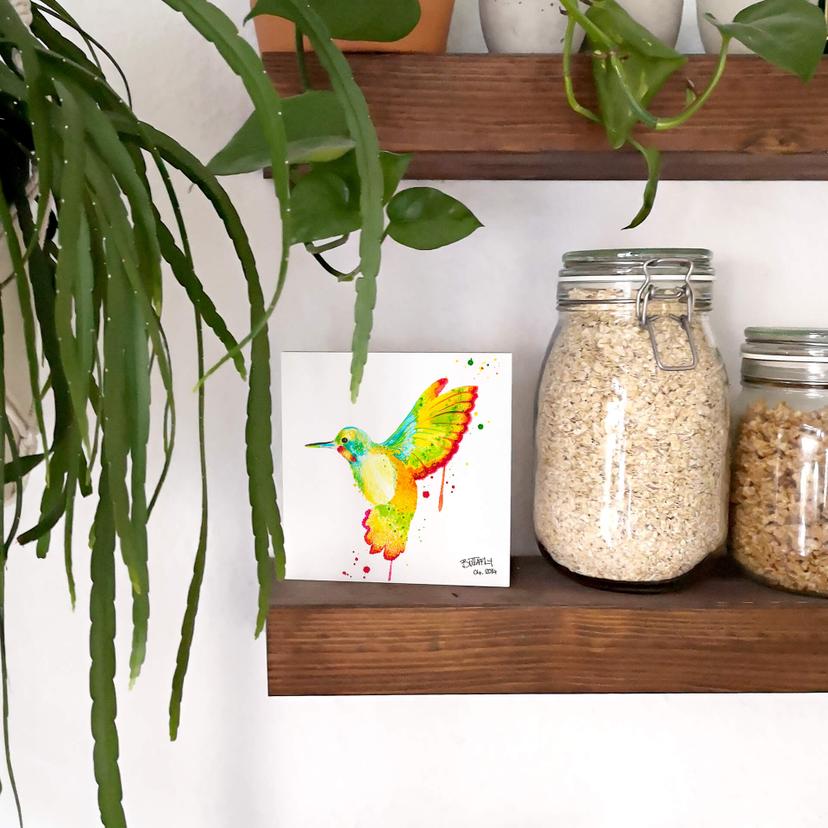Holzbild zum Hinstellen - Buttafly - Kolibri - 15x15 cm