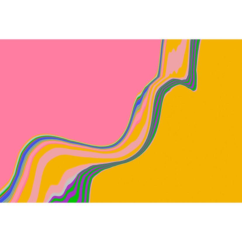 Carta da parati pop art con linee curve in rosa e giallo - Carta da parati non tessuta