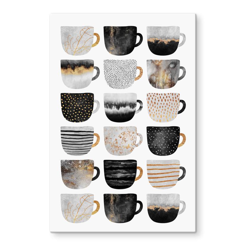Glasschilderij Fredriksson - Koffiekopjes Black & Gold