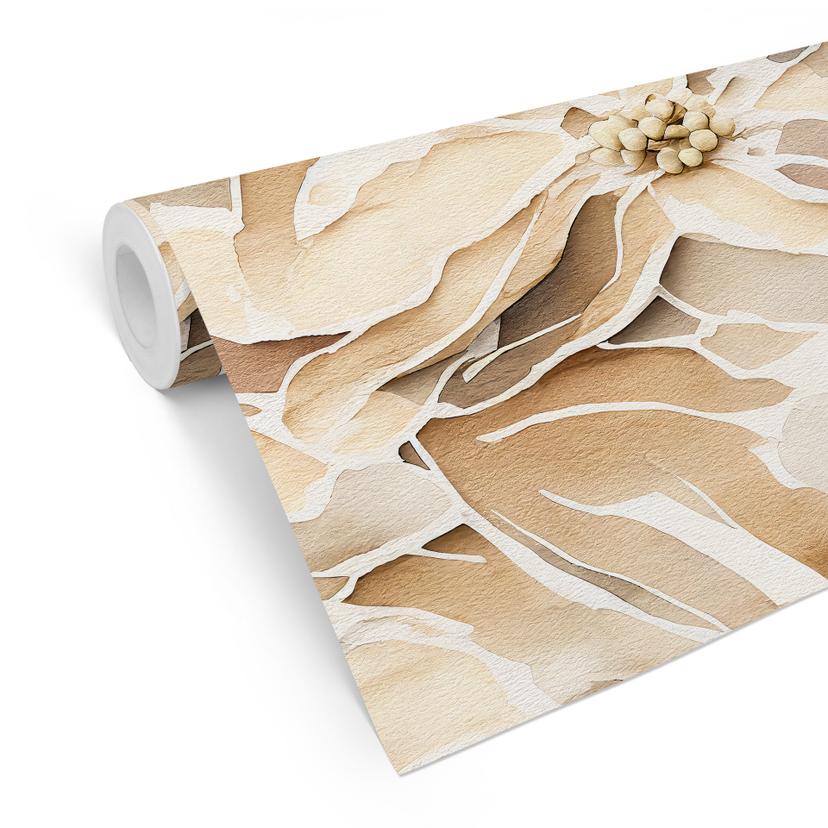 Tapet med mønster Store, beigefarvede blomster | Blomsterdesign - Treechild