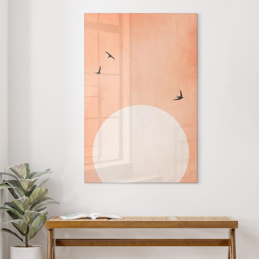 Tableau sur verre acrylique Coucher de soleil abricot - Kubistika