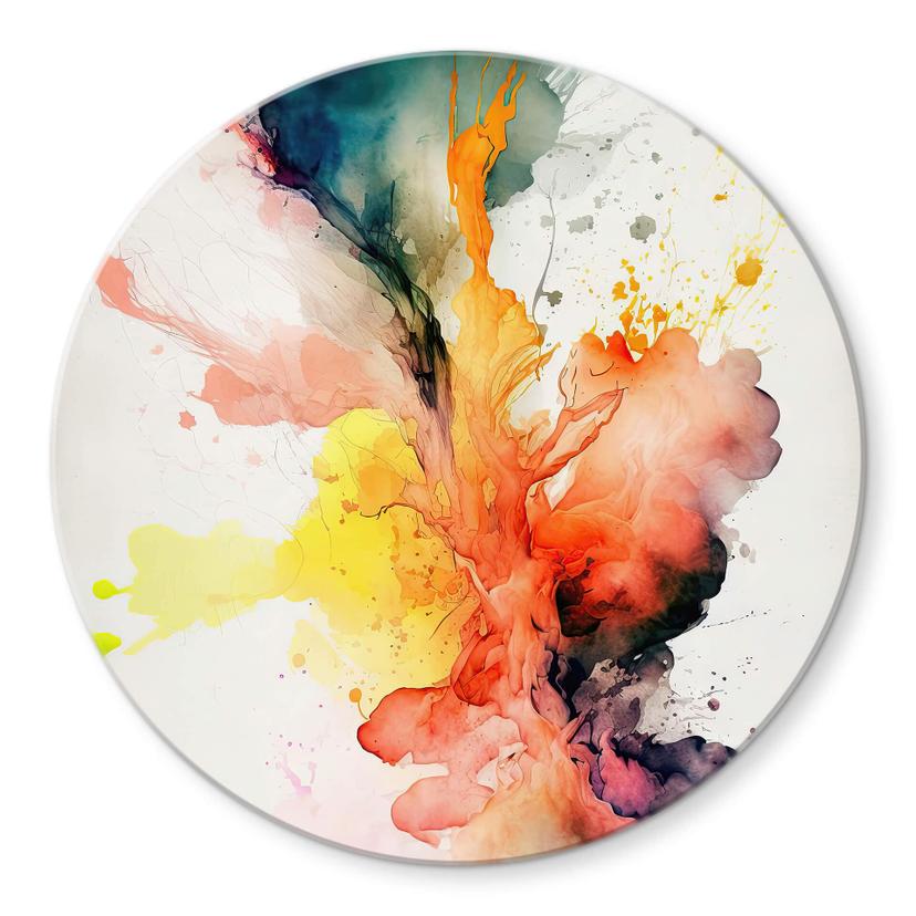 Tableau sur verre rond Mauro - La magie de l'explosion des couleurs