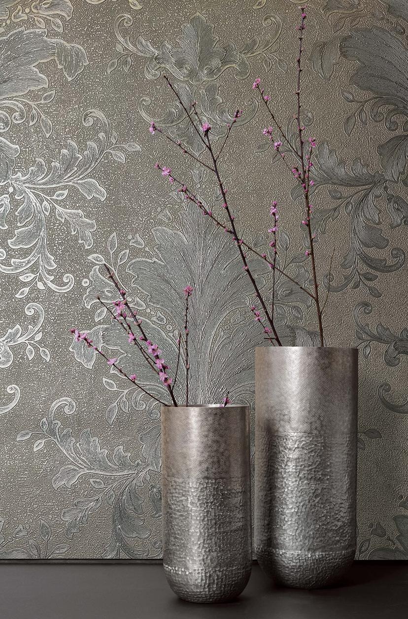 Vliestapete Ornament Struktur Modern, Opulent, Barock in Grau