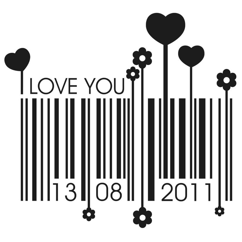 Sticker mural code barre I love + Date à personnaliser