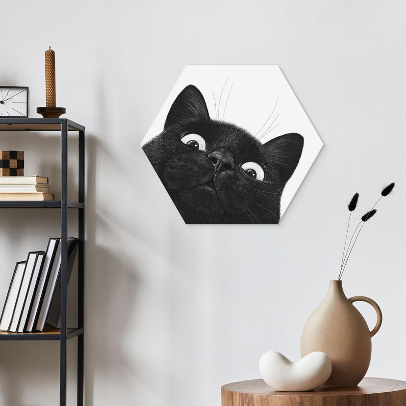 Hexagon wanddecoratie Grappige zwarte kat - Korenkova - Alu-Dibond