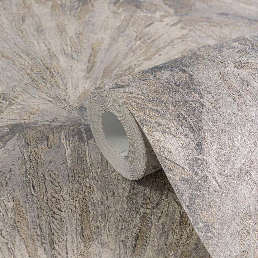Papel pintado no tejido abstracto beige gris - Papel pintado con textura efecto abanico