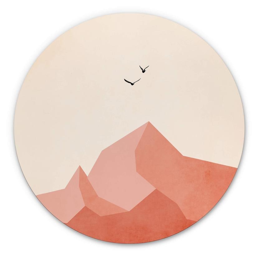 Tableau sur alu-Dibond rond Kubistika Sommet de la Montagne