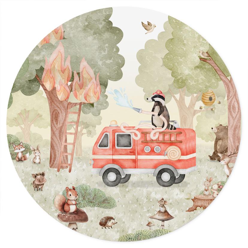 Wandtattoo Tier-Feuerwehr im Wald - Oliver Robins - Rund
