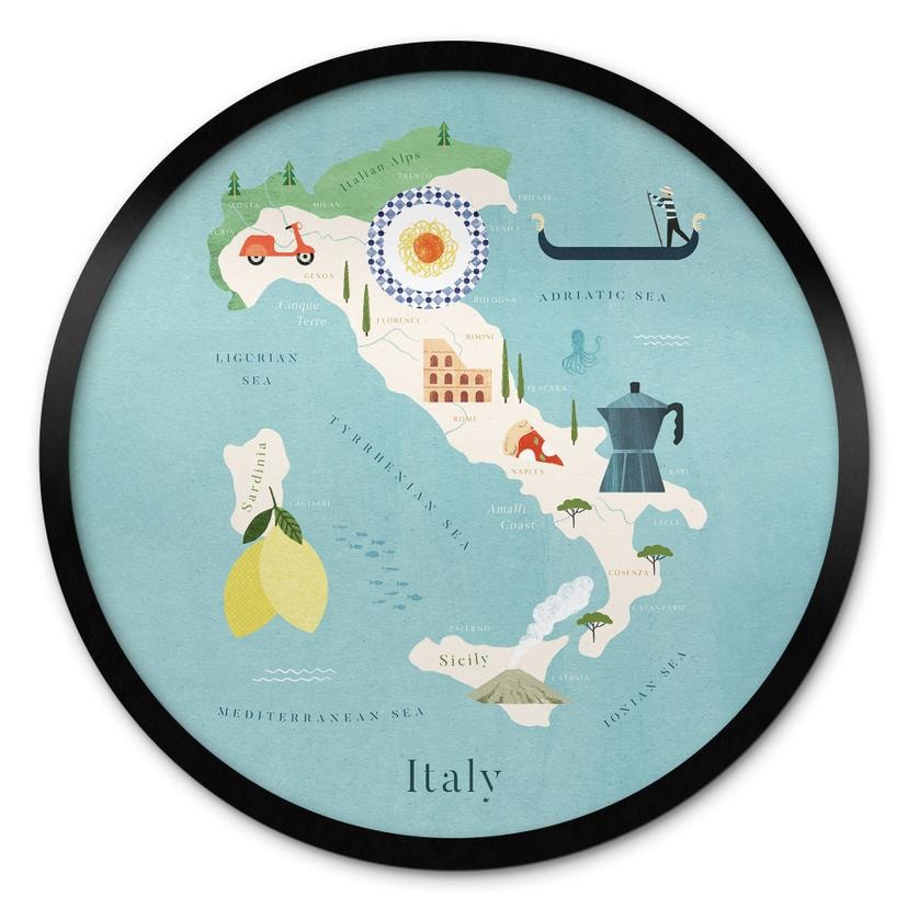 Plakat Kort over Italien - Rivers