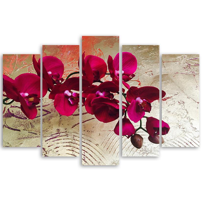 Stampa su tela 5 pezzi, fiori di orchidea rosa