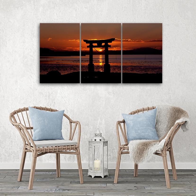 Stampa su tela 3 pezzi, Porta Torii al tramonto