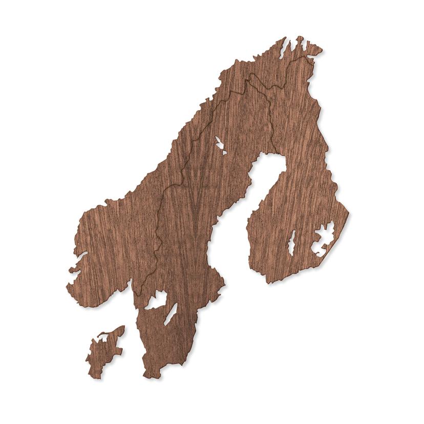 Träkonst mahognyfaner - Karta Skandinavien