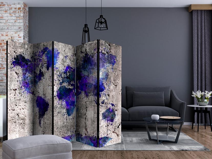 Divisorio - Mappamondo - Macchie d'inchiostro , 5 pezzi - 225x172 cm
