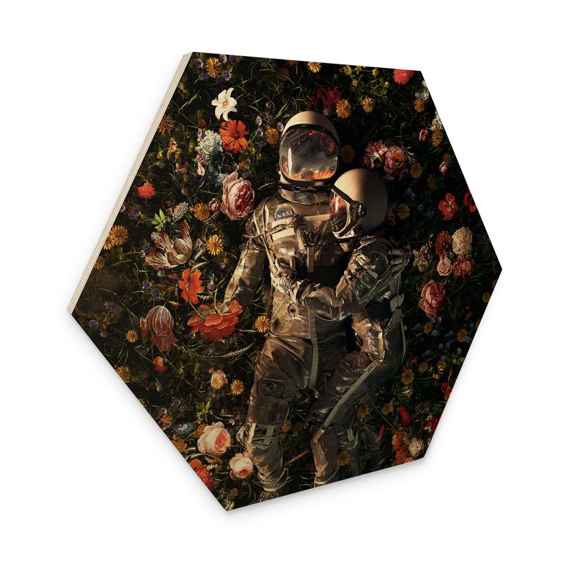 Sekskantet træ Astronauter på en blomstereng - Nicebleed