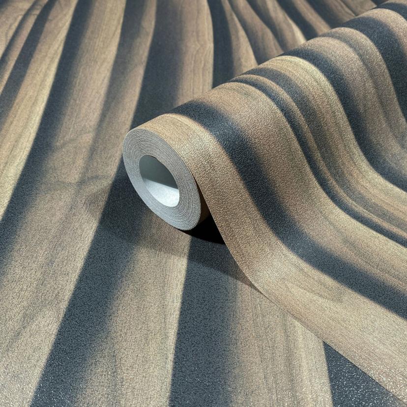 Non-woven tapet i brunt 3D-effekt trälook panel 3D-look modern