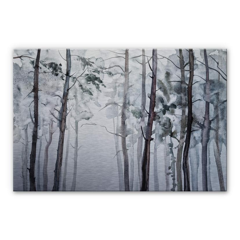 Alu-Dibond zilver effect - Aquarel Bos