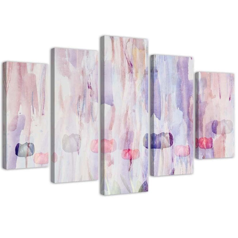 5 stykke lærredstryk, abstrakt pastel