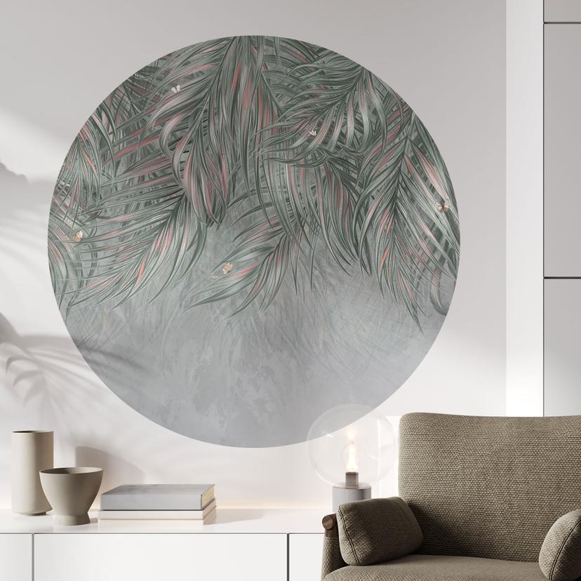 Muursticker Exotische palmbladeren roze-groen - Ms Tiff - Rond