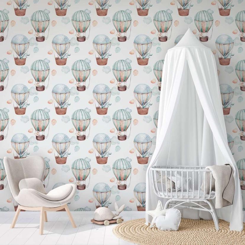 Børnetapet, non-woven tapet med illustration Kids Walls hvid, blå, beige