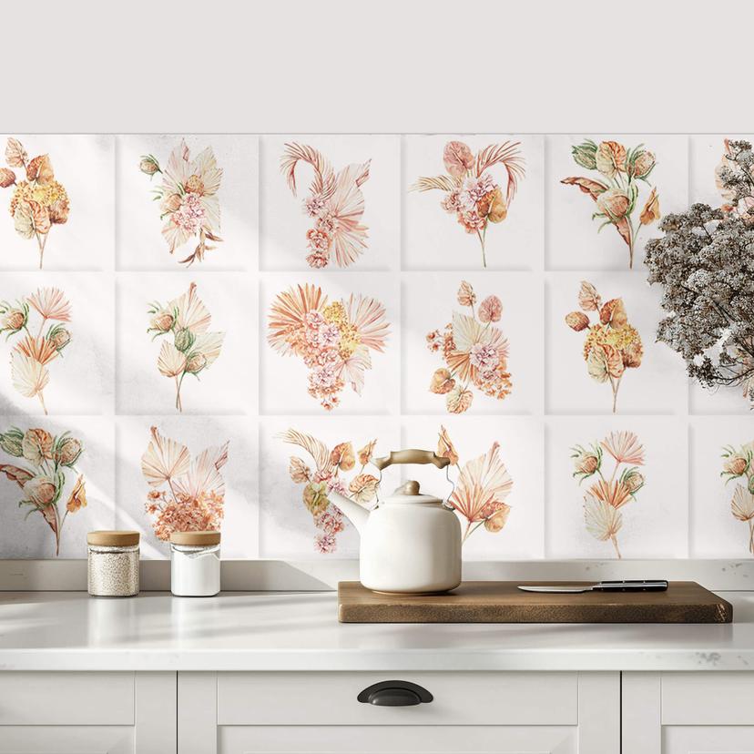 Sticker pour carrelage bouquet aquarelle 02 - set de 12
