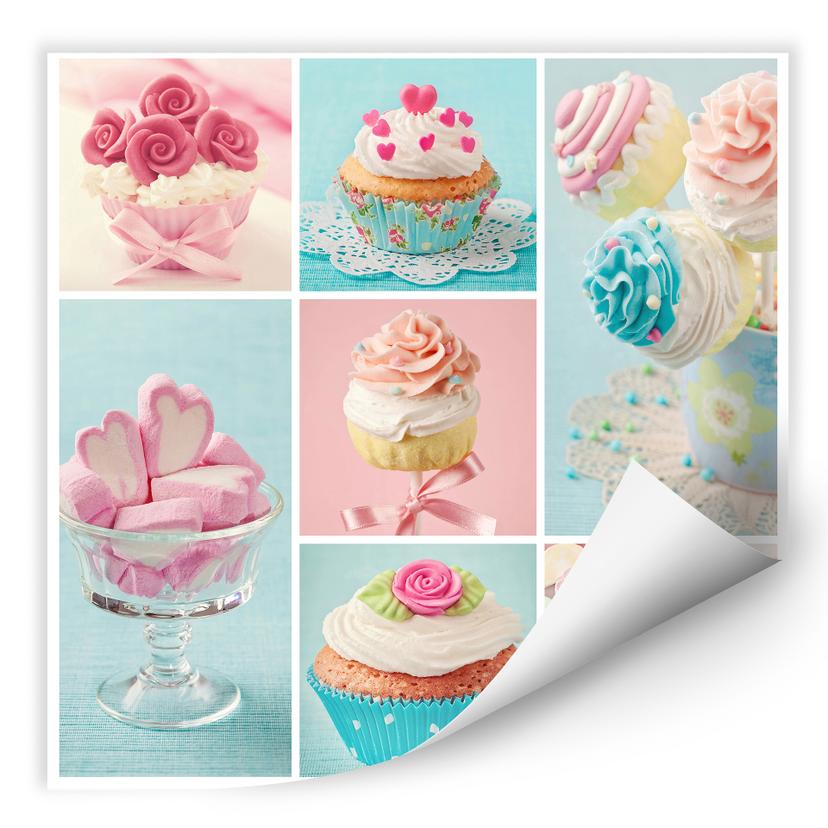 Zelfklevende Poster - Cupcake Collage