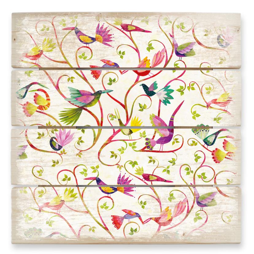 Cuadro de madera Blanz - Bird magic - 40x41,5 cm