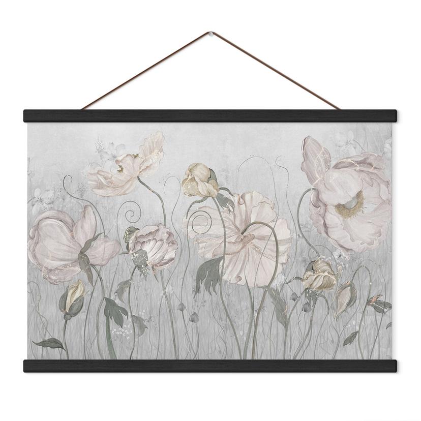 Textielposter Bloemen in vintage stijl in grijs - Ms Tiff