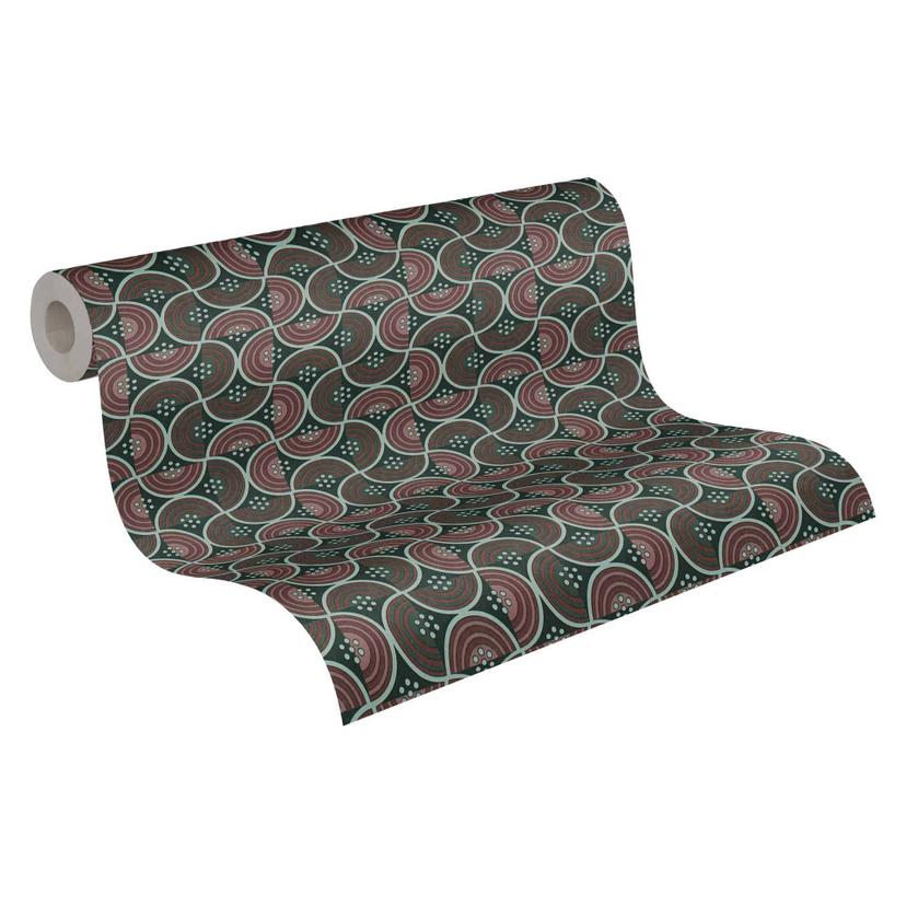 Papel pintado con motivo de ondas y líneas rojo verde - papel pintado gráfico no tejido de aspecto r