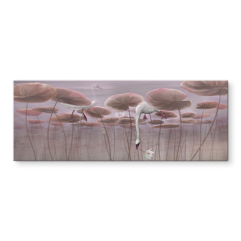 Acrylglas foto Lotusbloemen met zwaan in water in donkerroze - Ms Tiff - Panorama