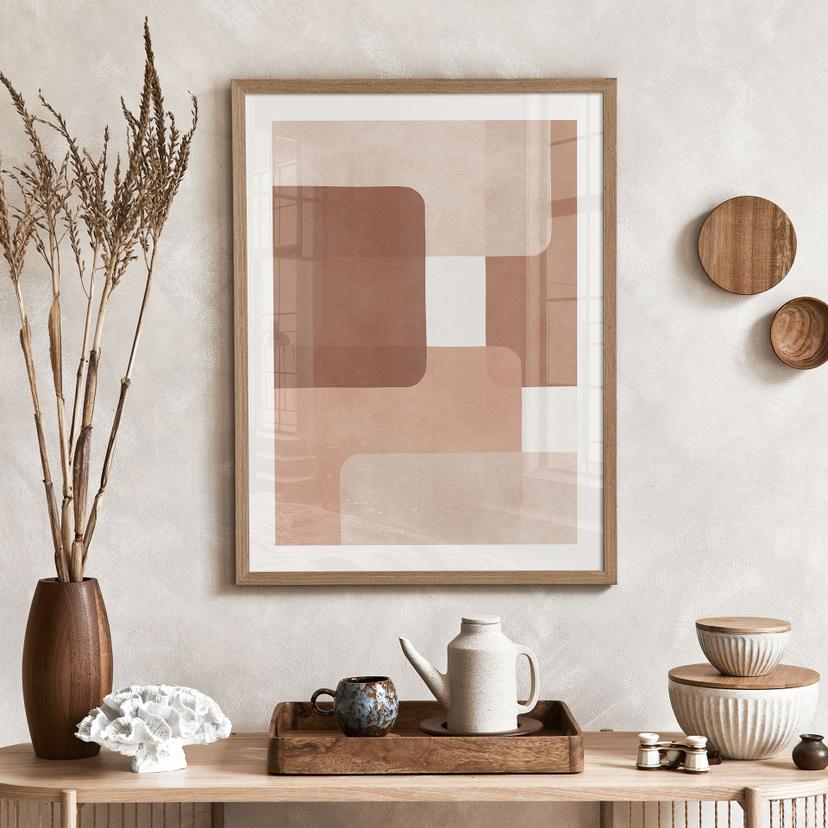Poster med Boho-abstraktion i beige-brunt - Costa