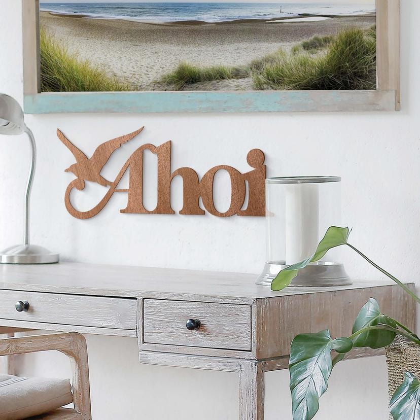 Décoration murale en bois placage d'acajou - Ahoi avec mouette