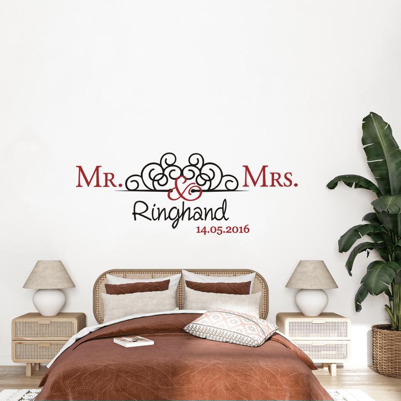 Wallsticker -  + Navn + Dato Mr. & Mrs. 02 (2-farvet)
